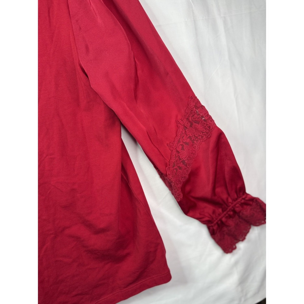 Women's Chicos Top Sz 1 US M Red Lace Accents Balloon Satin Sleeve V Neck - Picture 10 of 10